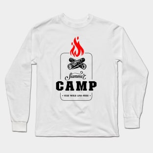 Summer Camp Stay Wild and Free Camping Wildlife Born to Camp Forced To Work Dark Background Camping Campfire Summer Design Long Sleeve T-Shirt